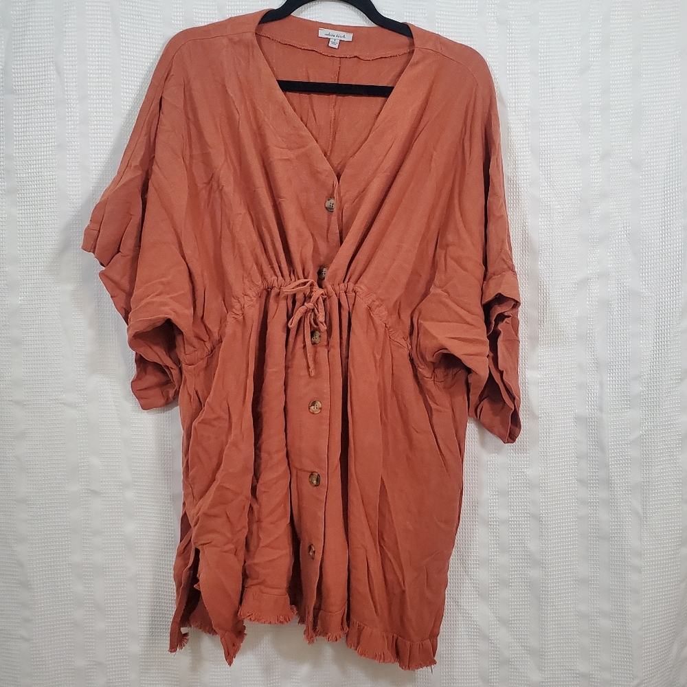 WHITE BIRCH Oversized Button Down Top Drawstring Orange Size Small